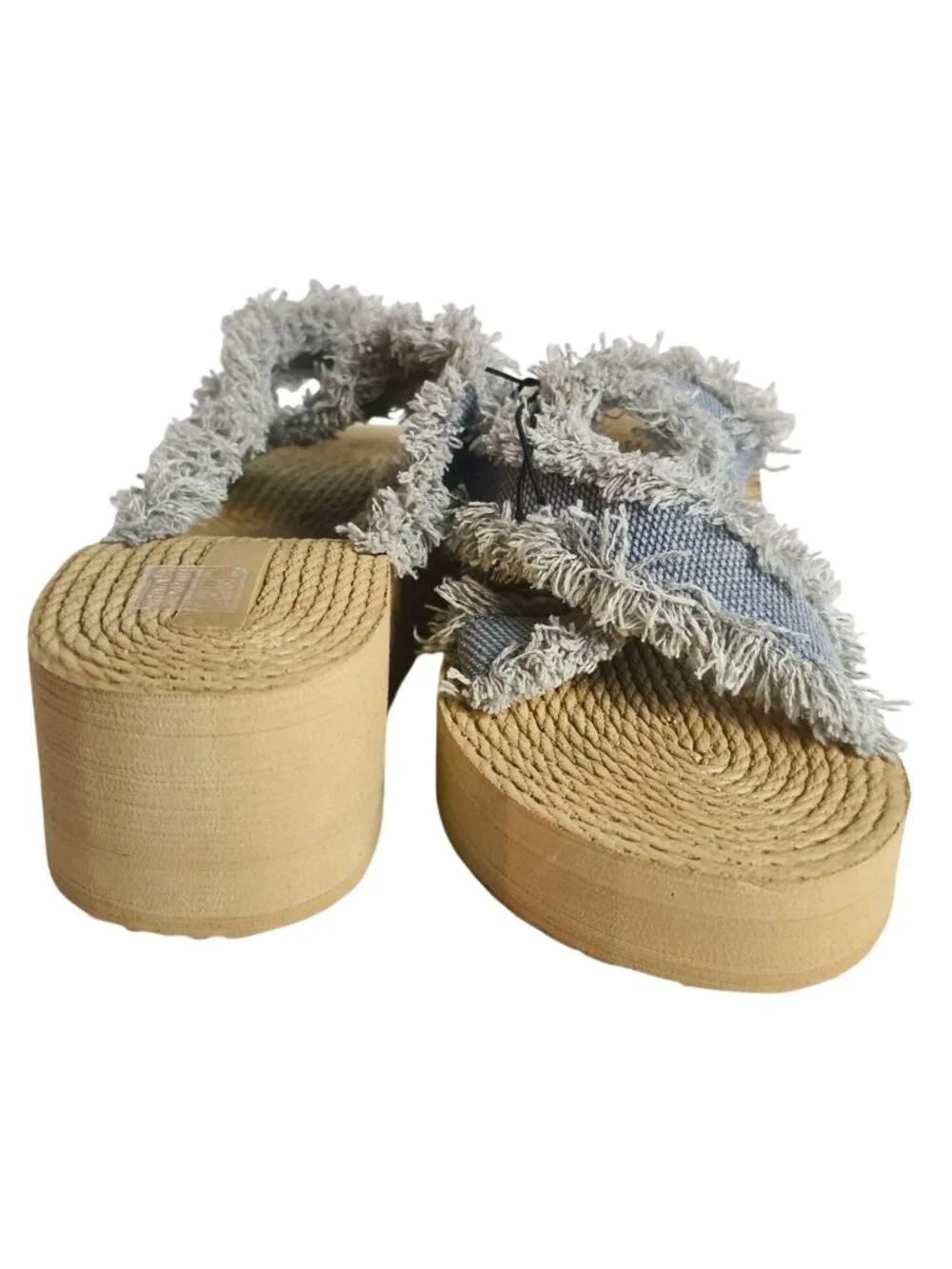 Womens 6 Frayed Denim Espadrille Platform Sandals Blue Rope Wedge Sole Casual